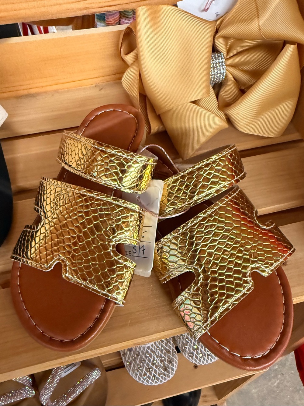 Metallic Gold Textured Slide Sandals